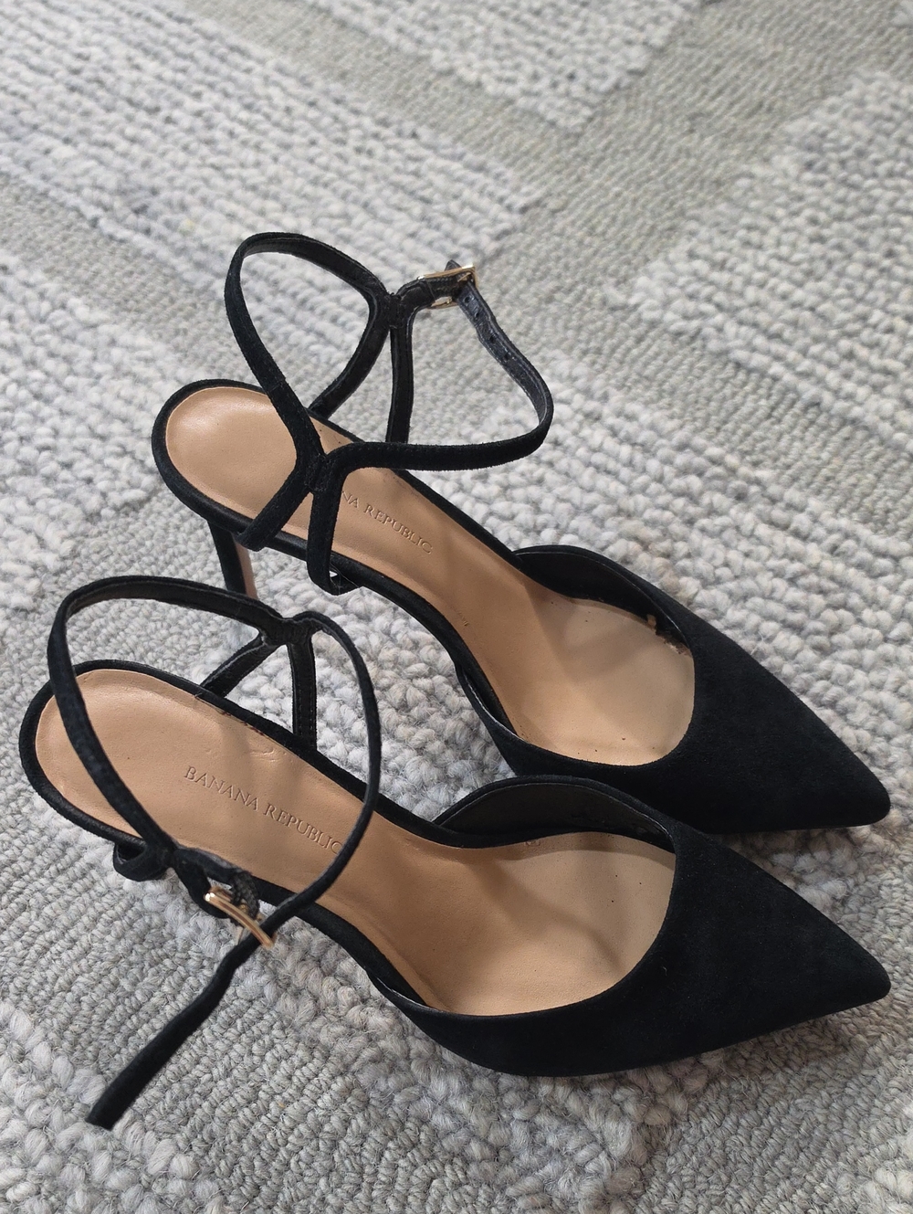 Banana Republic Black Suede Pointed-Toe Ankle-Strap Heels